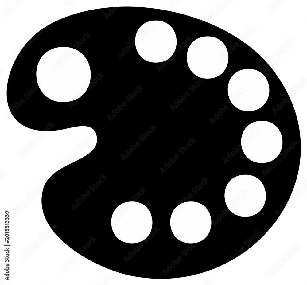 Fototapeta premium Black artist's palette icon with circular paint wells, art design element