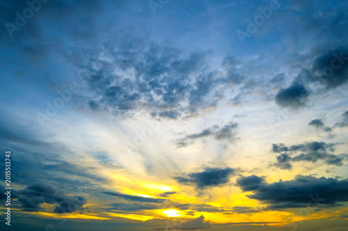 Dramatic Sunset Sky with Vibrant Blue and Yellow Clouds