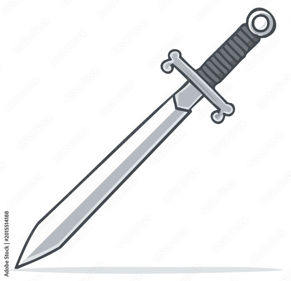 Naklejka premium Cartoon illustration of a shiny metal sword on white background