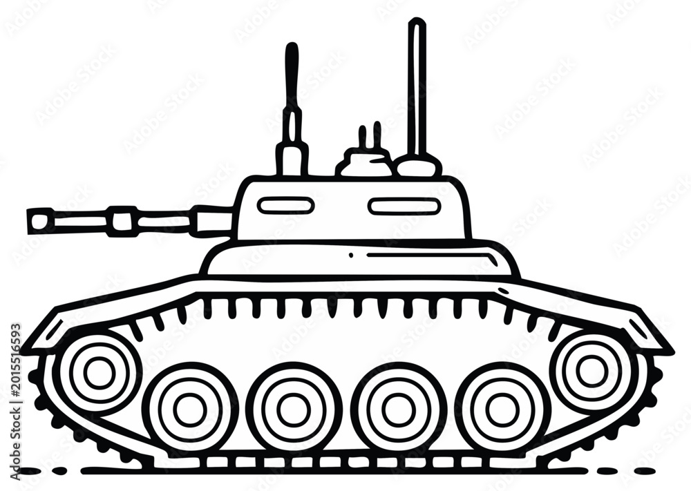 Naklejka premium Black and white illustration of a tank, ready for action.