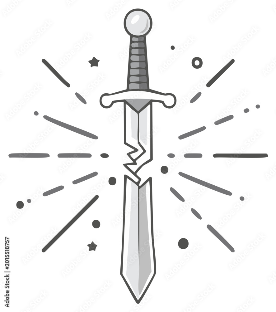 Fototapeta premium Line Art Depicting a Broken Sword Symbolizing Weakness and Destruction