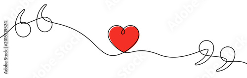 Tableau sur toile Quotation marks and a red heart in line art style