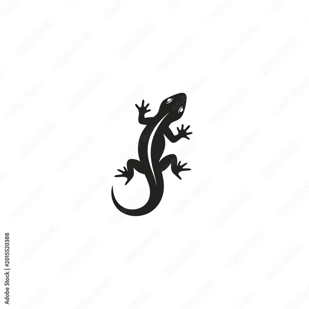 Fototapeta premium Black lizard silhouette isolated on white.