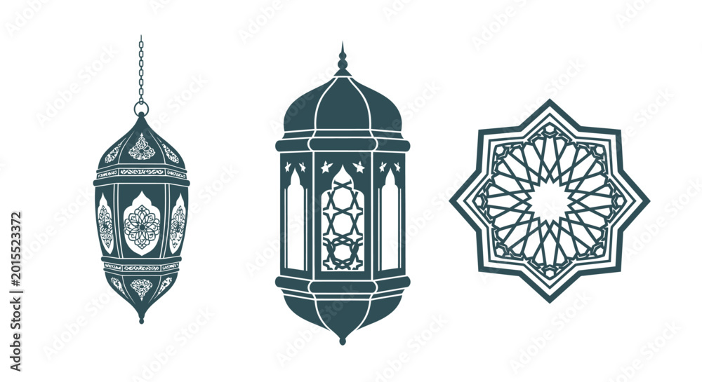 Fototapeta premium Islamic lanterns and star patterns.