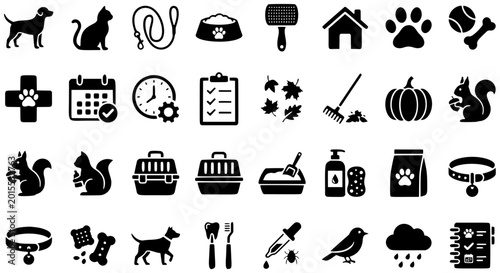 Pet care seasonal routine icons