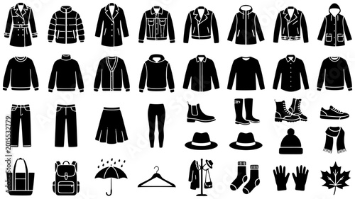 Autumn wardrobe fashion icon pack