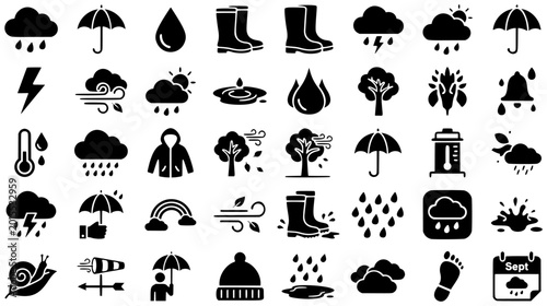 September rainy weather icon pack
