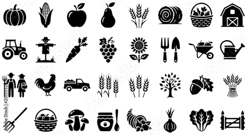 Harvest farm produce icon set