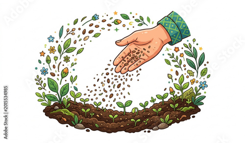 Foto Seed sowing hand vector illustration gardening growth and eco planting concept