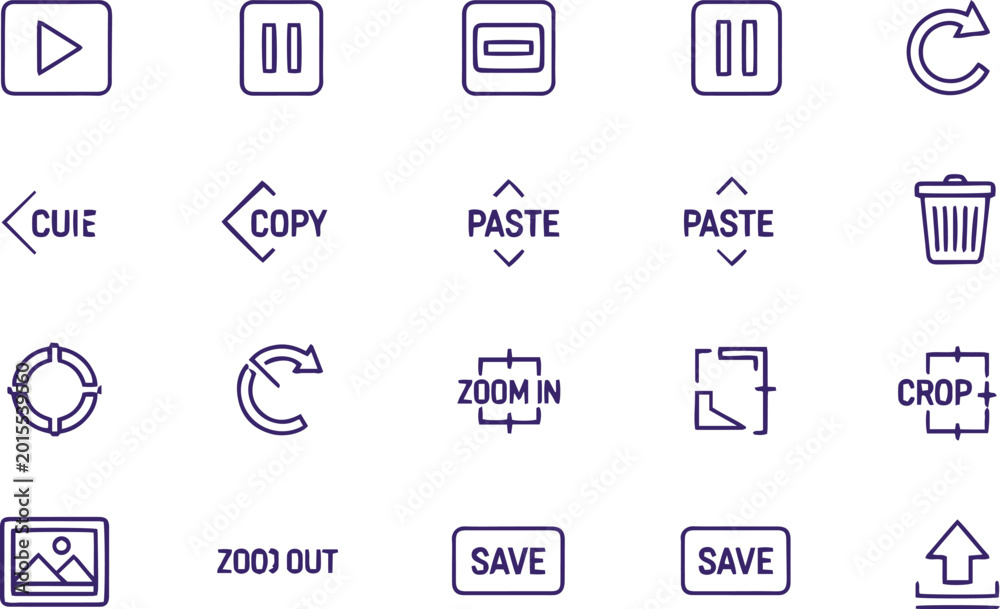 Obraz premium Comprehensive Multimedia Player and Video Editing Line Icon Set