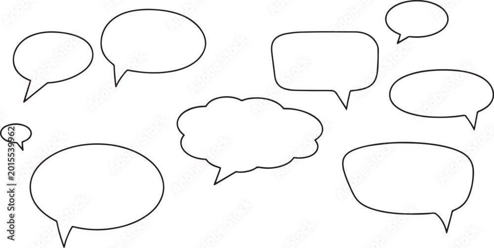 Fototapeta premium Collection of black outline speech bubbles on white