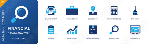 Billede på lærred Financial data analysis icon set