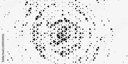 High-contrast abstract background featuring a creative halftone pattern made of black triangles in a radial geometric arrangement
