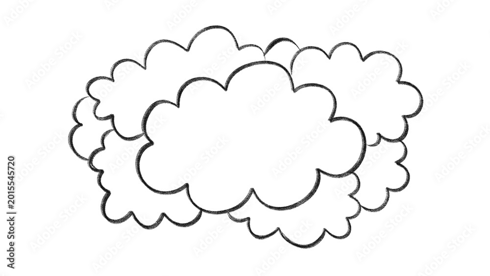 Obraz premium Hand Drawn Cloud Group Illustration - Thought and Sky Concept. A cluster of hand-drawn clouds in a doodle style, perfect for thought bubbles, dream sequences, or weather-related designs.