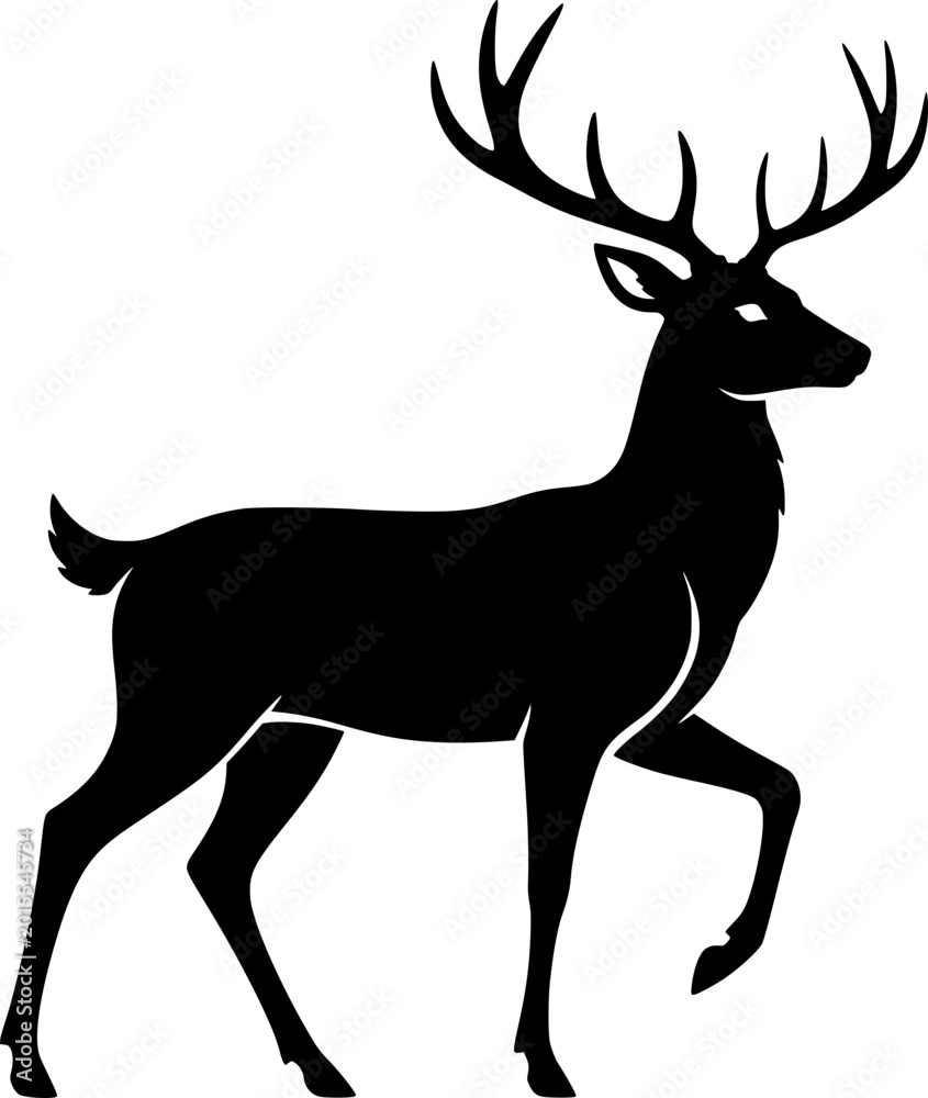 Obraz premium Majestic Deer Buck Silhouette Black and White Vector Isolated on a White Transparent Background Graphic Clipart