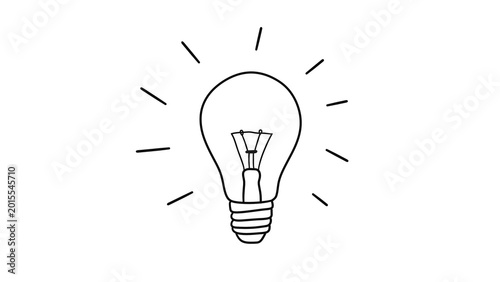 Hand Drawn Light Bulb Icon - Idea and Creativity Concept. A simple black and white line art illustration of a glowing light bulb, symbolizing inspiration, innovation, and bright ideas.