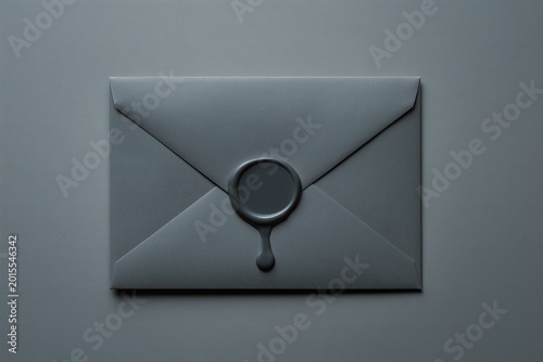 Mystery message concept with confidential black envelope and wax closure