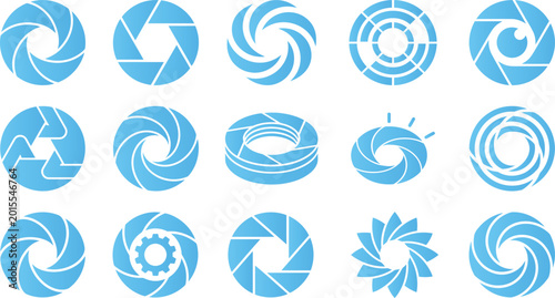 Tableau sur toile Camera aperture diaphragm lens icons set collection abstract circular shapes