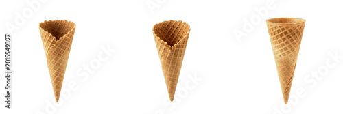 Fotografie Waffle Ice Cream Cone PNG Cutout - Empty Crispy Wafer Biscuit, Sweet Dessert Gel