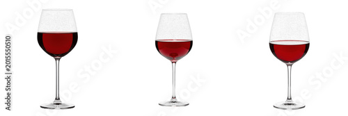 Konstfotografi Set of Glass of Red Wine Cabernet Sauvignon Merlot Isolated on White Background,