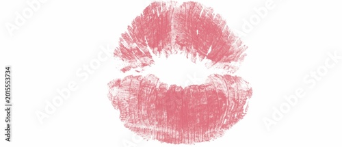 Vibrant pink lipstick kiss mark showing delicate skin texture details printed on a clean white background created for romantic greeting cards and beauty industry advertisements 