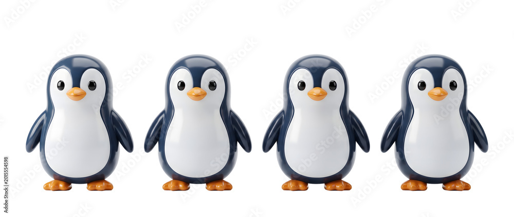 Obraz premium An adorable collection of 3D minimalistic penguin figurines showcasing cute expressions and sleek design, perfect for enhancing playful decor themes.