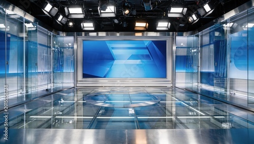 Backdrop For TV Shows .TV On Wall.3D Virtual Room Studio Background, 3d illustration