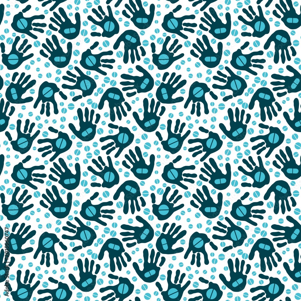 Fototapeta premium Medicine pills seamless pattern for wrapping paper and doctor clothes and packaging and medical accessories