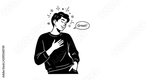 Cuadro en lienzo Proud man with hand on chest and sparkling stars overhead self assured feeling g