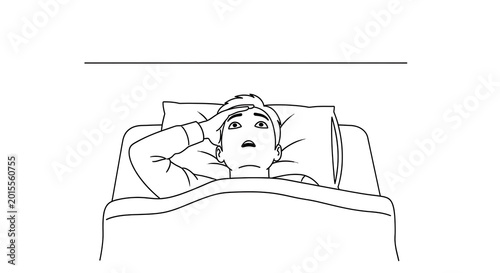 Foto Man lying in bed awake stressed and anxious at night mental health sleep disorde