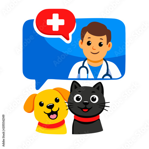 Dog and cat with a professional male veterinary doctor. Animal healthcare, medical consultation and pet treatment concept.