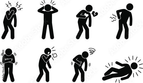 Tableau sur toile stick figure icon,  human body pain, medical health conditions.