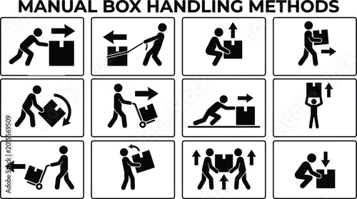 Slika na platnu Manual box handling methods showing industrial safety procedures for workers dep