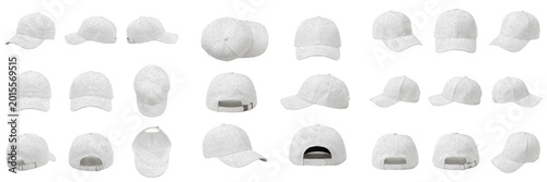 Set of White Baseball Caps Multi Angle Transparent PNG Fashion Headwear Mockup For Brand Design
