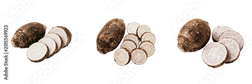 Slika na platnu Sliced Fresh Taro Root Tropical Vegetable Transparent PNG Cutout for Culinary In