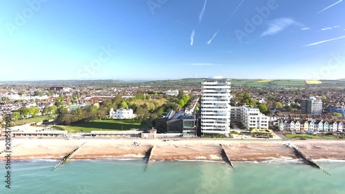 Worthing Pier and seaside from a drone, Worthing, West Sussex, England