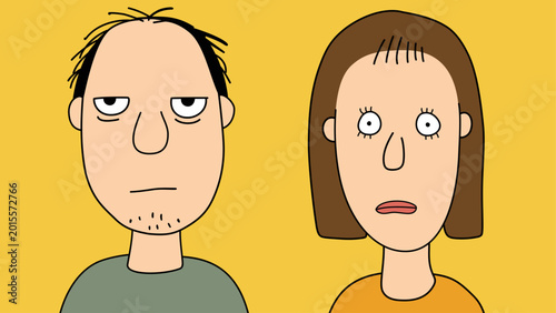 Fotografía Ugly people man and woman funny faces cartoon characters clipart with head doodl