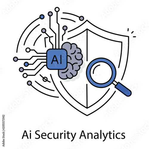 Artificial intelligence security symbol for digital threat detection and smart analytics