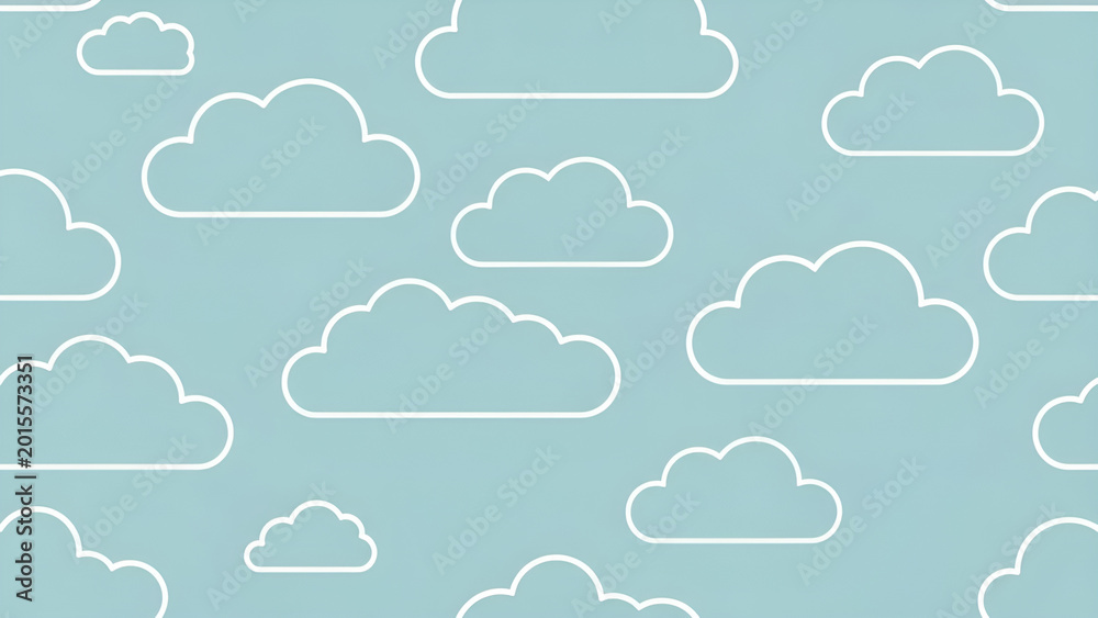 Fototapeta premium Clouds pattern design with white outlines on blue background for wallpaper