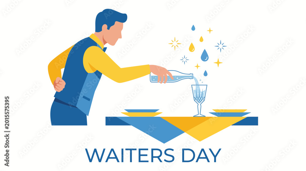 Fototapeta premium Professional Waiter Serving a Drink for Waiters Day Illustration
