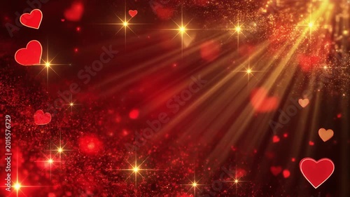Romantic Heart Bokeh Background with Golden Light Rays and Sparkles