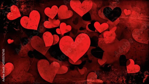 Romantic Red Hearts Textured Background Video Loop
