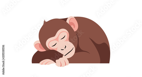 Photography Cute Monkey Sleeping Peacefully on White Background - Adorable Animal Illustrati