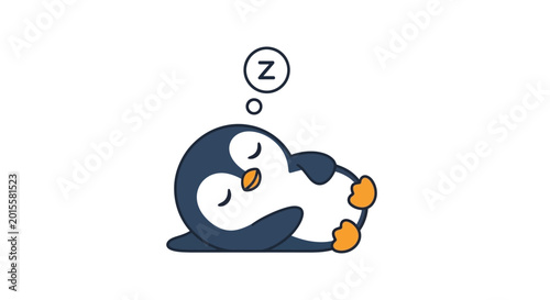 Slika na platnu Cute Sleeping Penguin Cartoon Character, Animal Dreams, Peaceful Nap