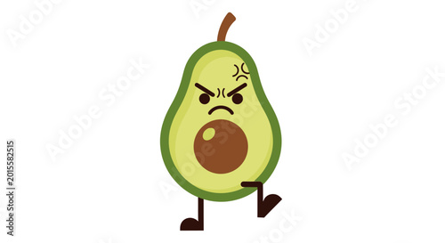 Foto Angry Avocado Character with Cartoon Face and Legs - Isolated on White