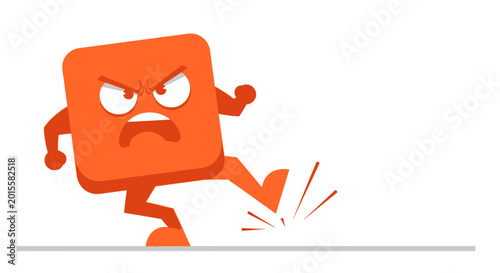 Billede på lærred Angry Orange Cube Character Kicking with Force, Cartoon Style