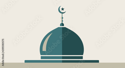 Foto Green Mosque Dome With Crescent Moon.