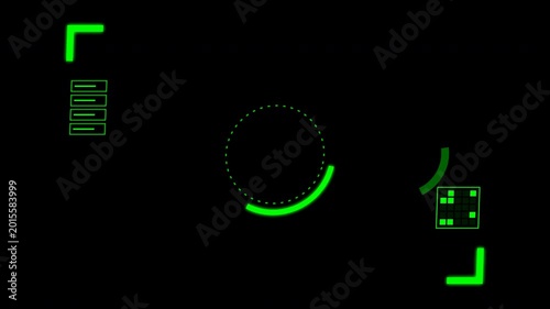 Futuristic Digital HUD Interface Animation with Green Readouts and Motion Graphics in a High-Tech Environment