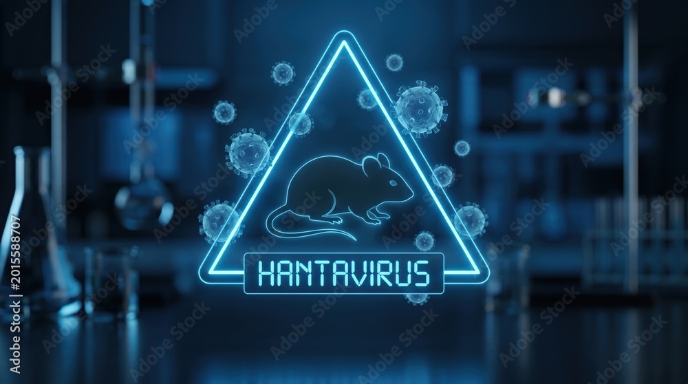 Naklejka premium Visual warning of hantavirus risk, highlighting rodent transmission and importance of infection prevention in public health.