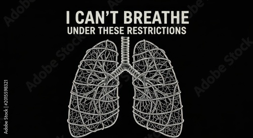 A stylized illustration of lungs with a quote about breathing difficulties